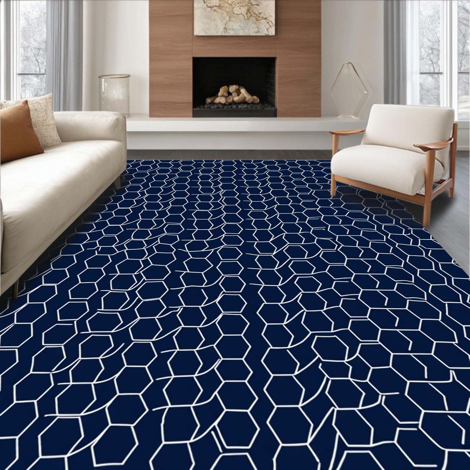 Wavy Honeycomb Geometric Design Rug