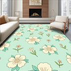 Cream Floral Pattern With Teal Leaves Rug