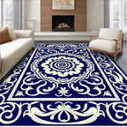 Antique Blue Floral Scroll Pattern Rug