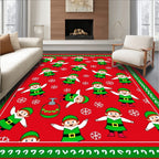 Festive Elves And Snowflakes Red Rug