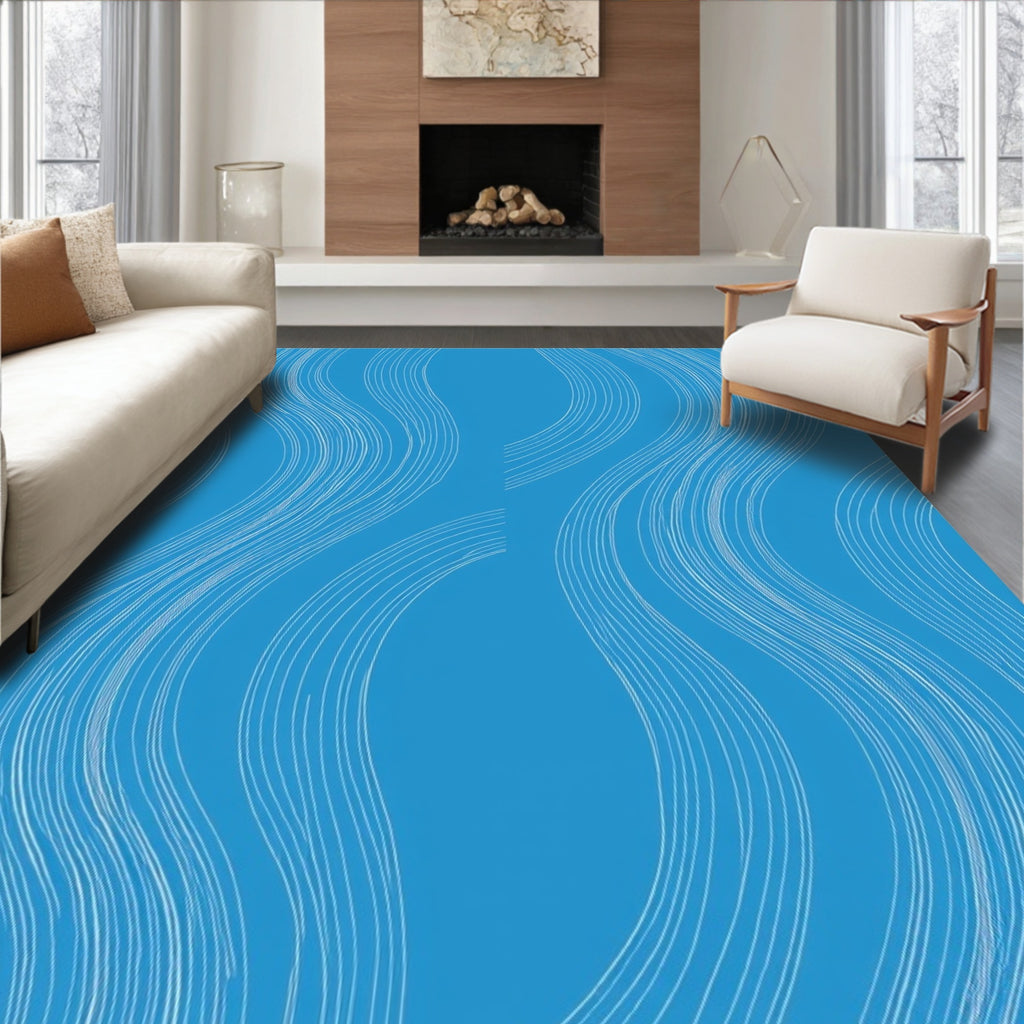 Blue Flowing Line Abstract Design Rug