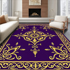 Ornate Gold Floral Patterned Deep Purple Rug