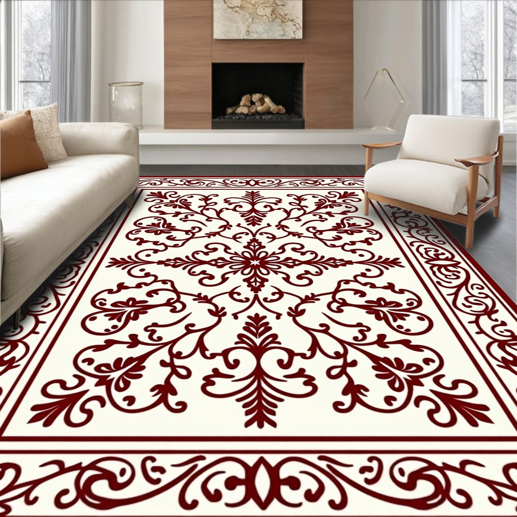 Ornate Scrollwork Botanical Pattern Rug