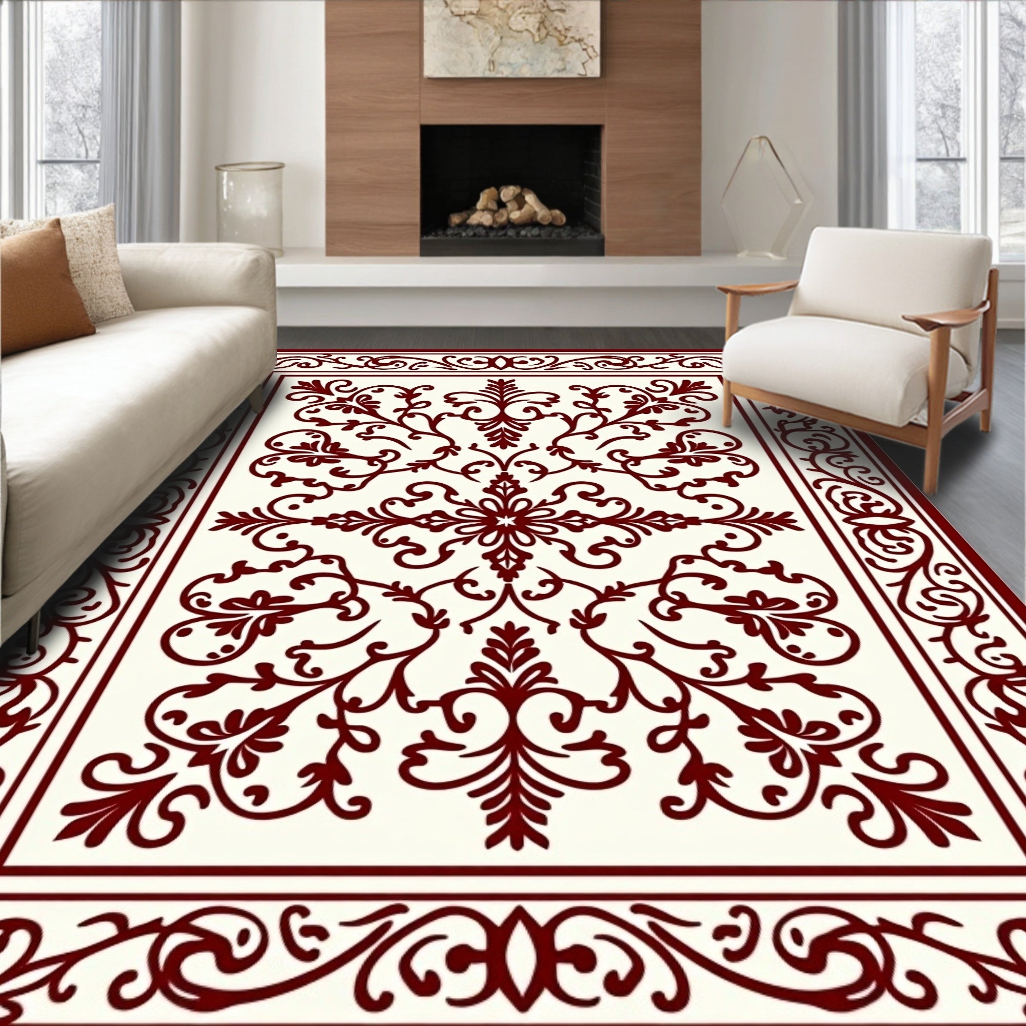 Ornate Scrollwork Botanical Pattern Rug