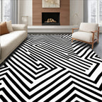 Black White Angled Line Art Design Rug
