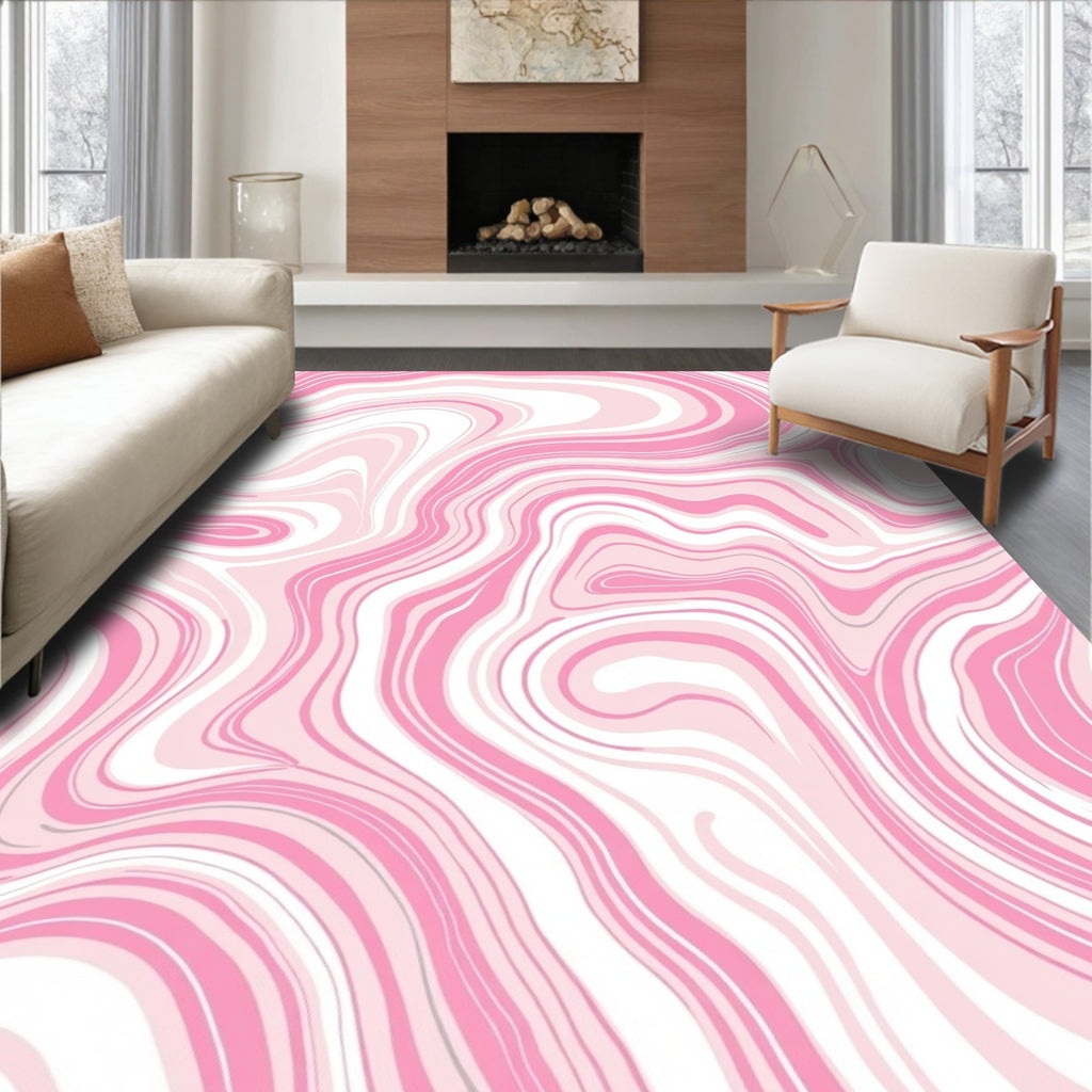 Sweet Pink Swirling Marble Pattern Rug