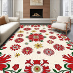 Bold Red Floral Patterned Textile Rug