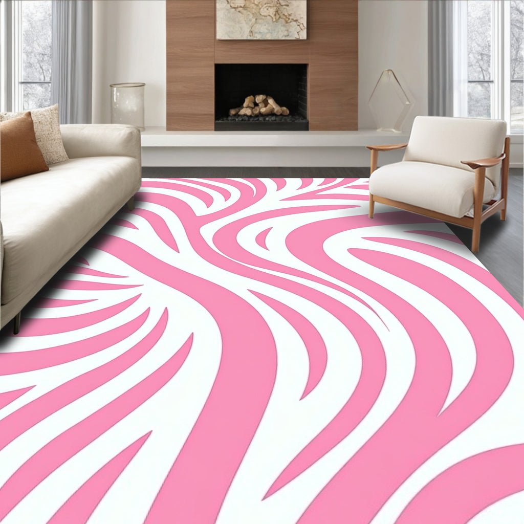Pink Zebra Striped Abstract Design Rug