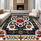 Rich Red Floral Garden Pattern Rug