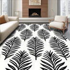 Modern Black White Leaf Pattern Rug