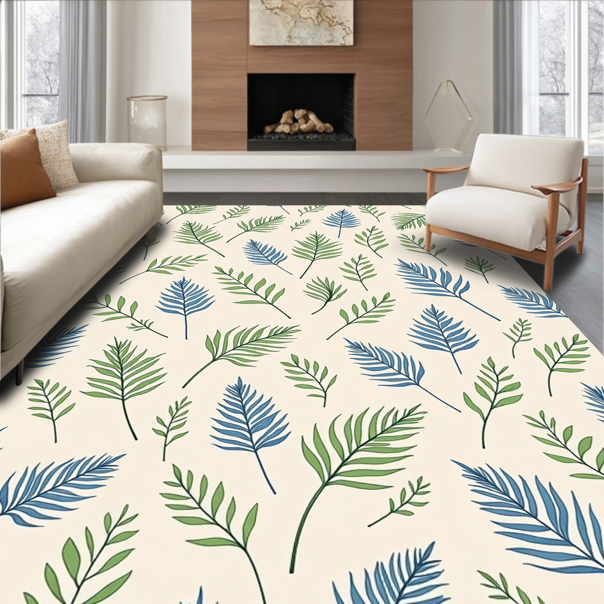 Green Blue Frond Tropical Scatter Rug