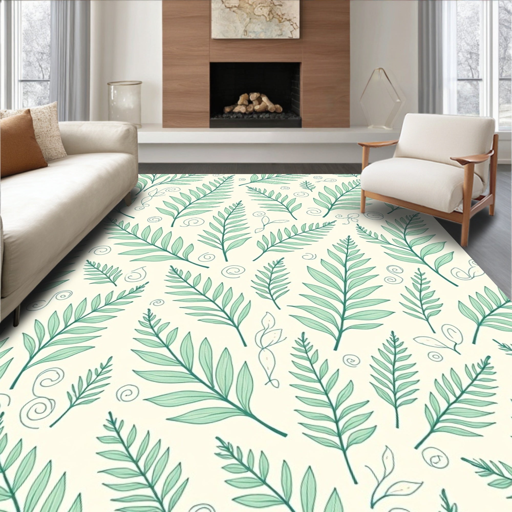 Green Leafy Vines Pattern Rug
