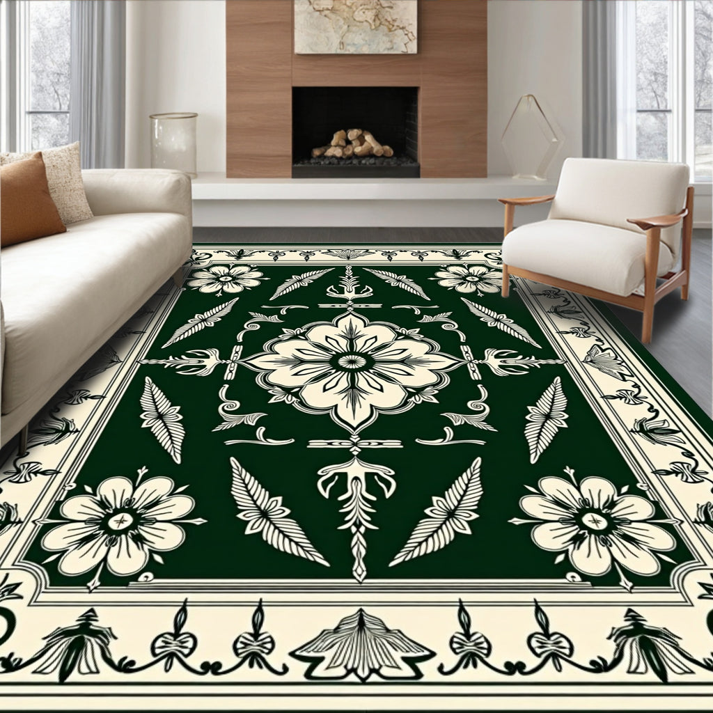 Classic Floral Vine Border Design Rug