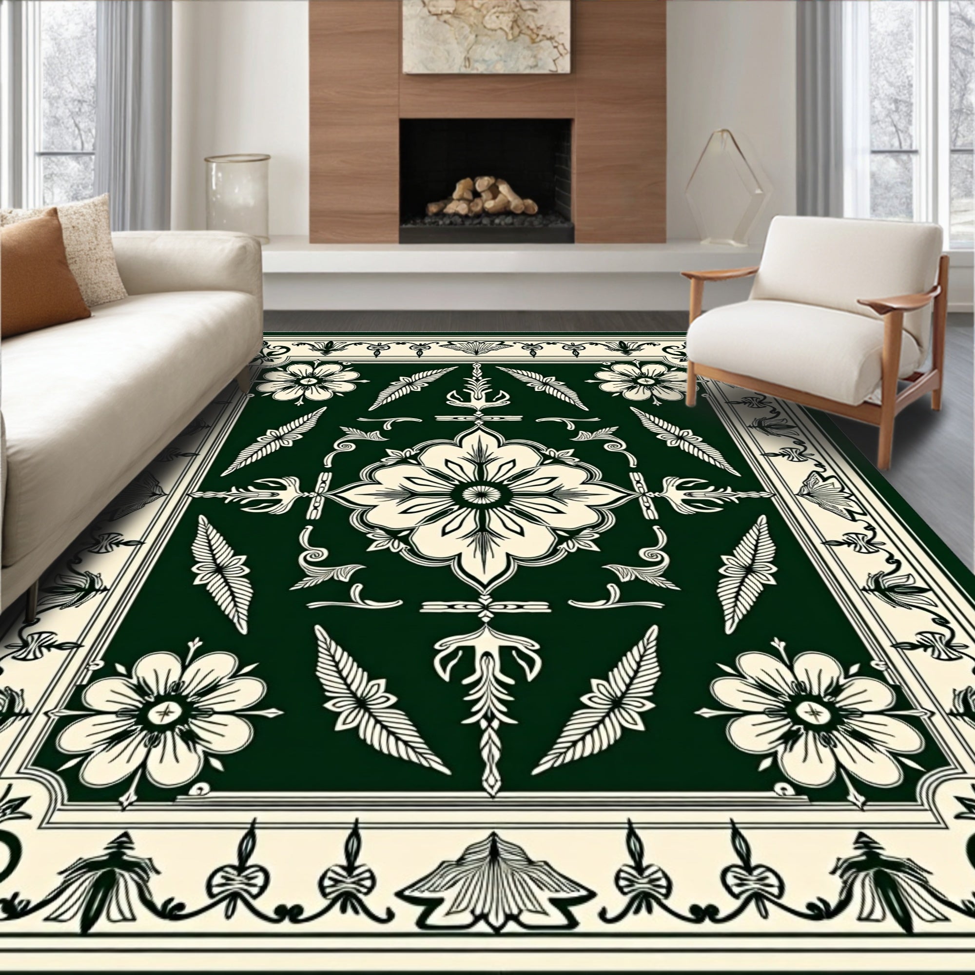 Classic Floral Vine Border Design Rug