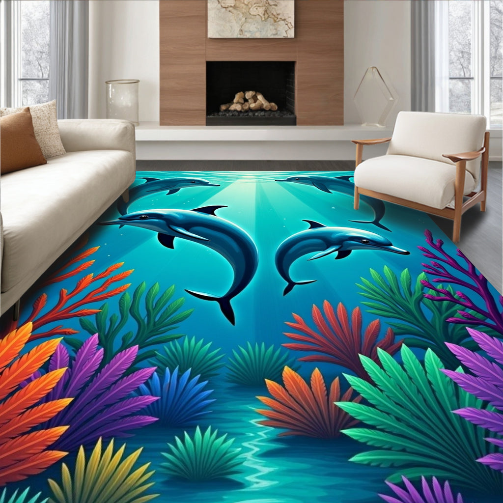 Ocean Coral Dolphin Print Rug