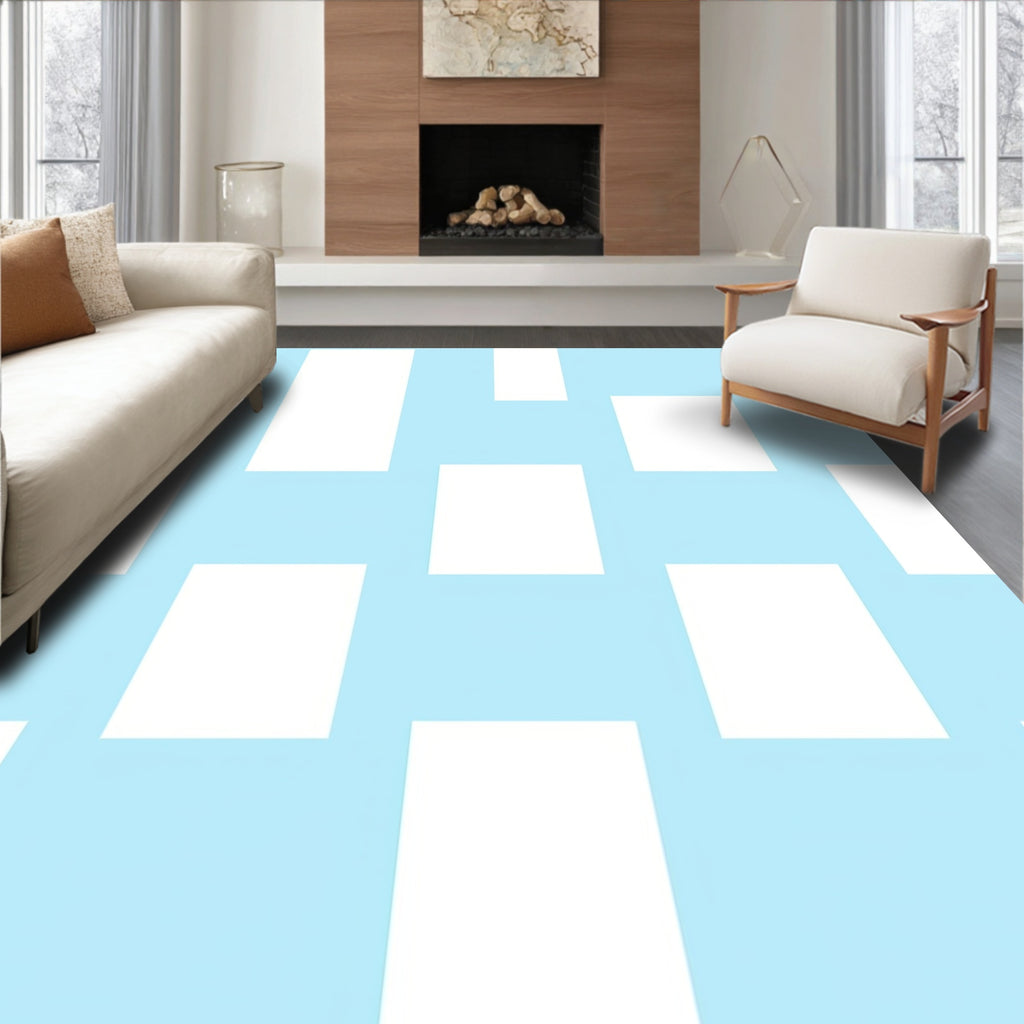 Simple Blue White Geometric Blocks Rug
