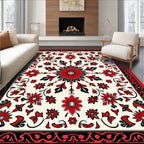 Bold Red Floral Mandala Pattern Rug