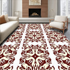 Ornate Figure Scroll Beige Red Rug