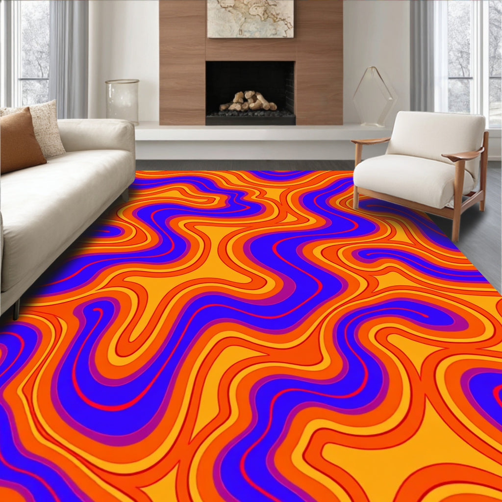 Groovy Swirls Orange Blue Pattern Rug