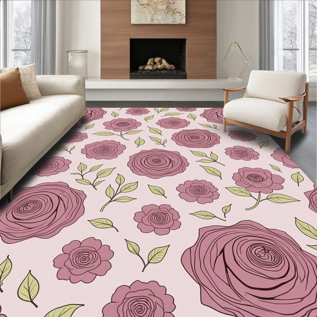 Rose Garden Pattern With Leaves Rug