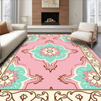 Pink Floral Medallion Cream Border Rug