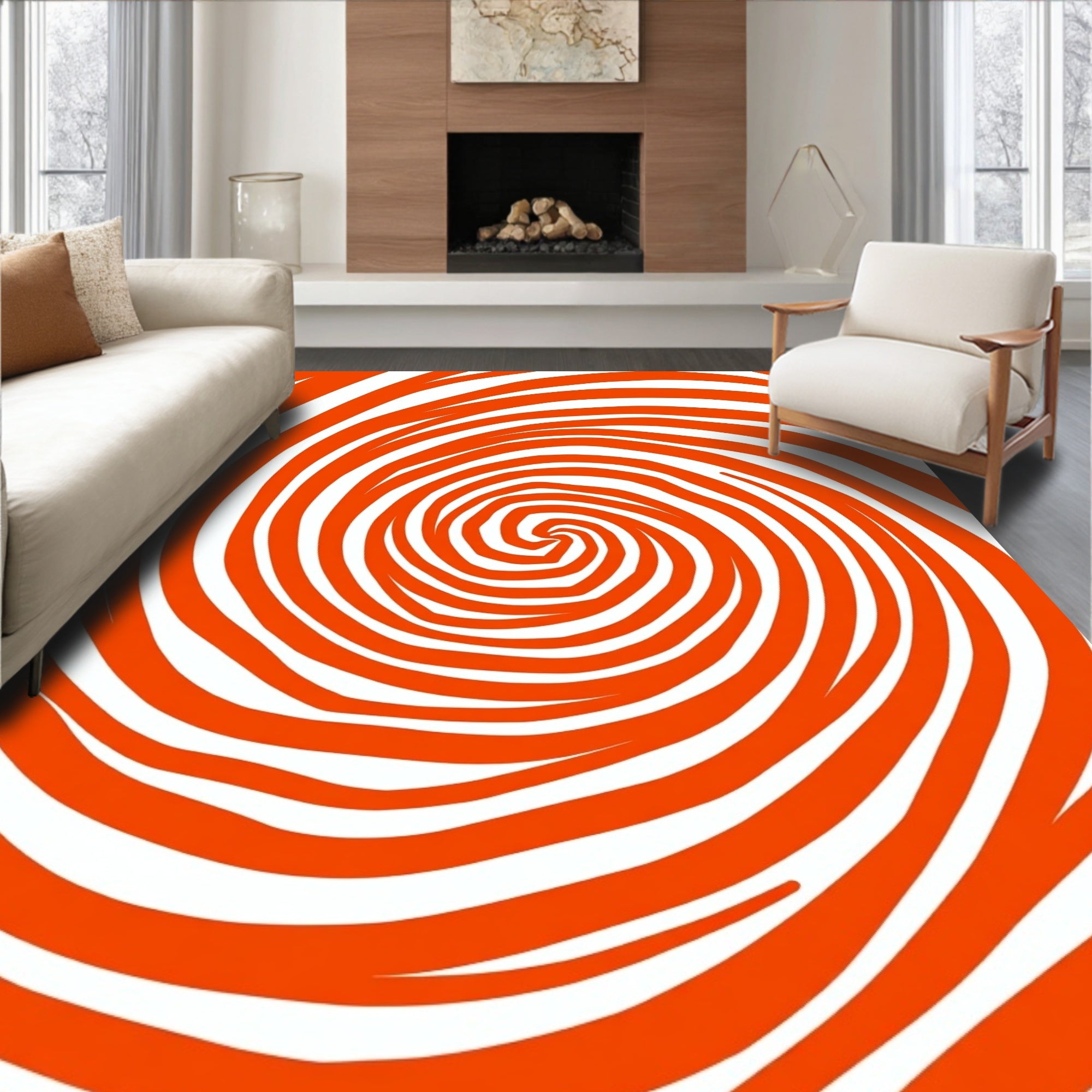 Retro Orange Swirl Pattern Rug