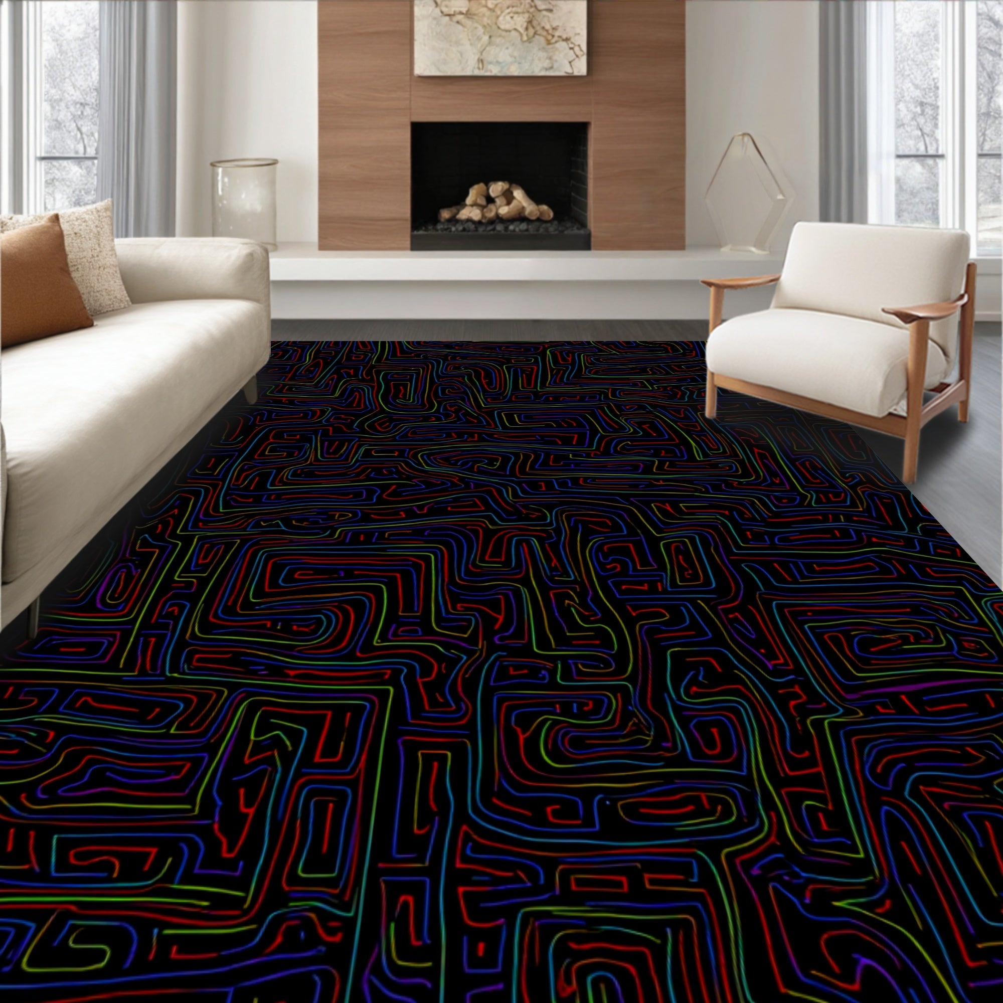 Colorful Maze Pattern Rug