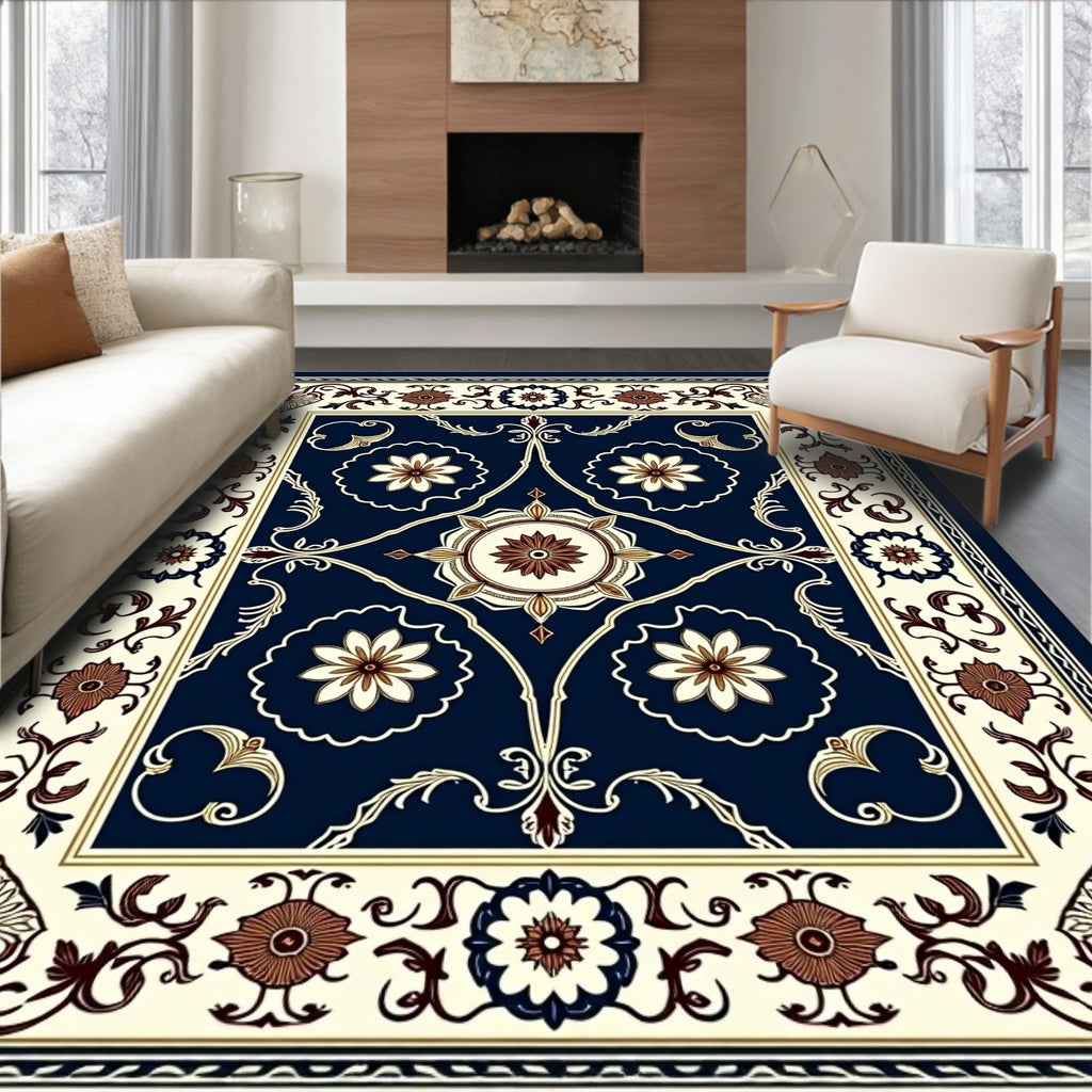 Classic Floral Swirls Navy Rug