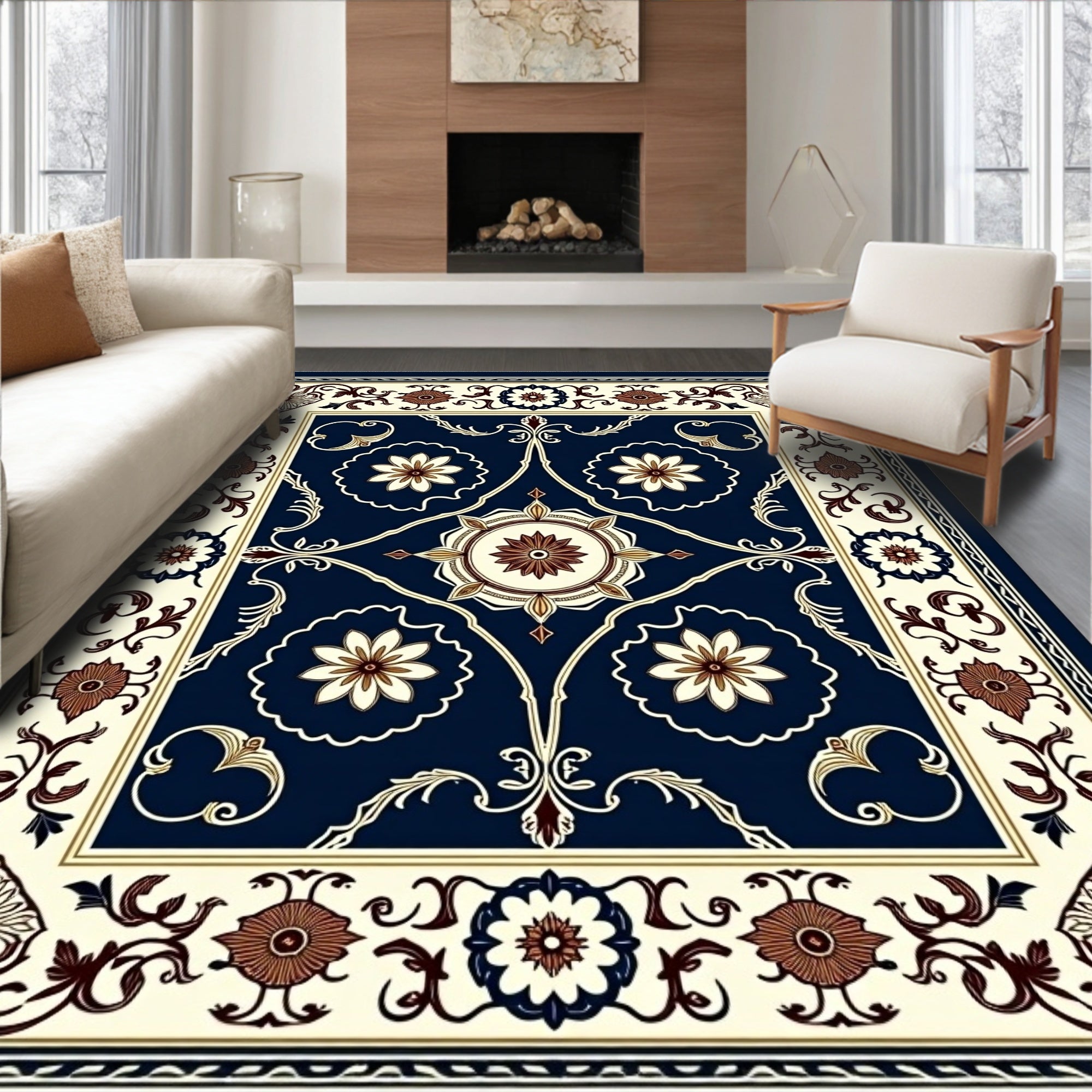 Classic Floral Swirls Navy Rug