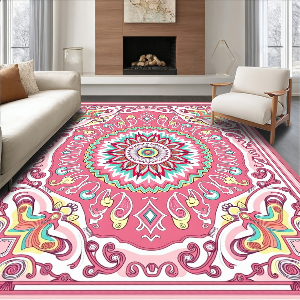 Vibrant Pink Floral Mandala Pattern Rug