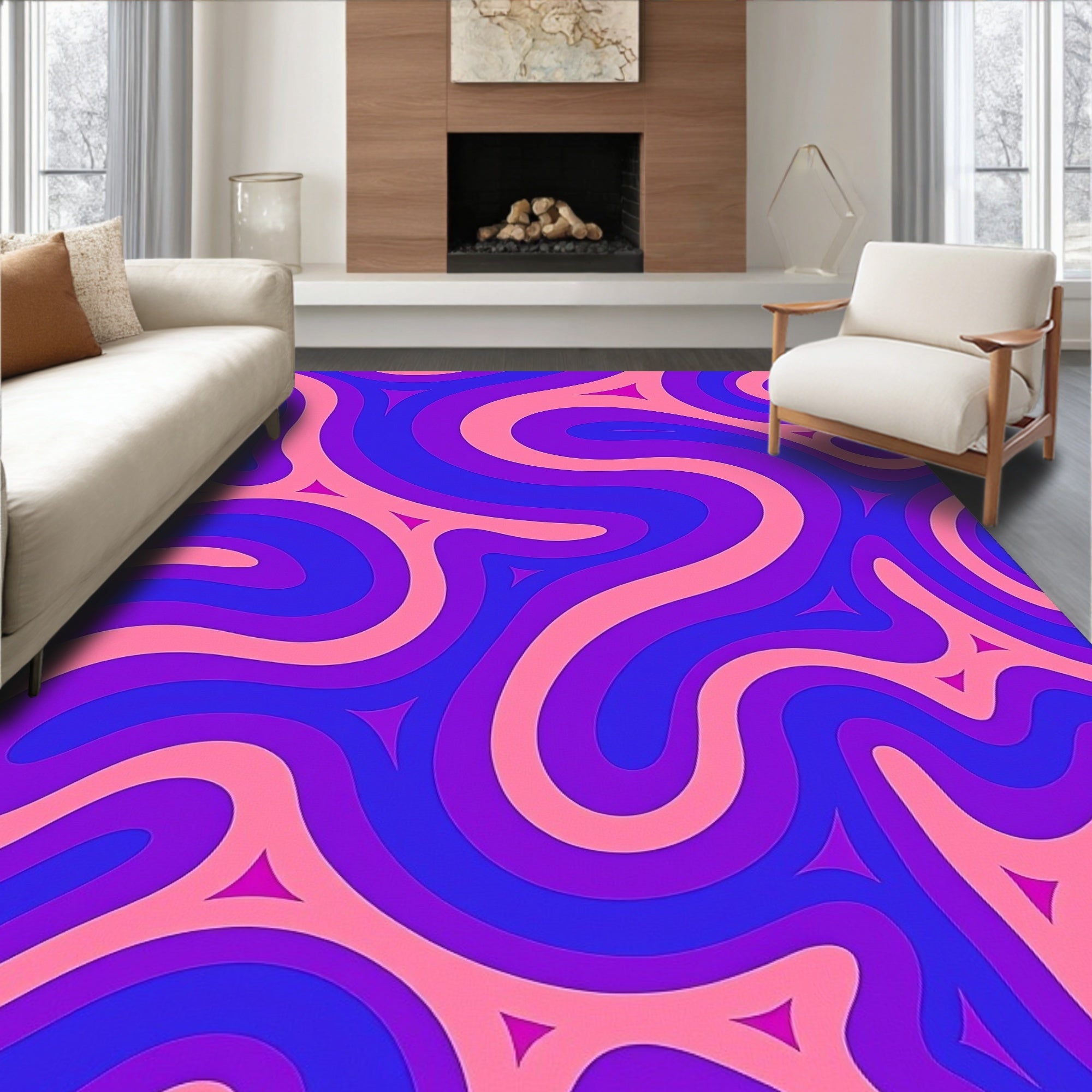 Vibrant Swirls and Triangles Pattern Rug