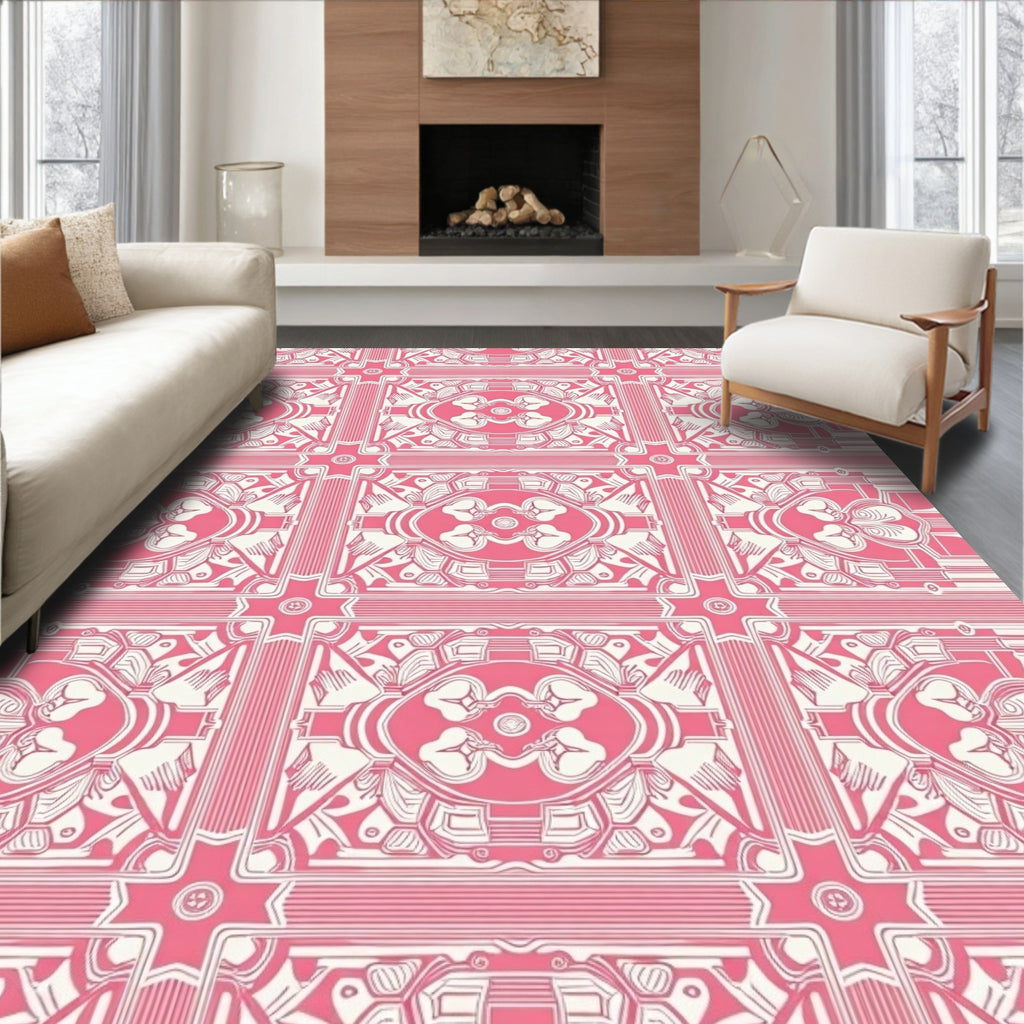 Pink White Traditional Floral Pattern Rug