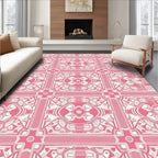 Pink White Traditional Floral Pattern Rug
