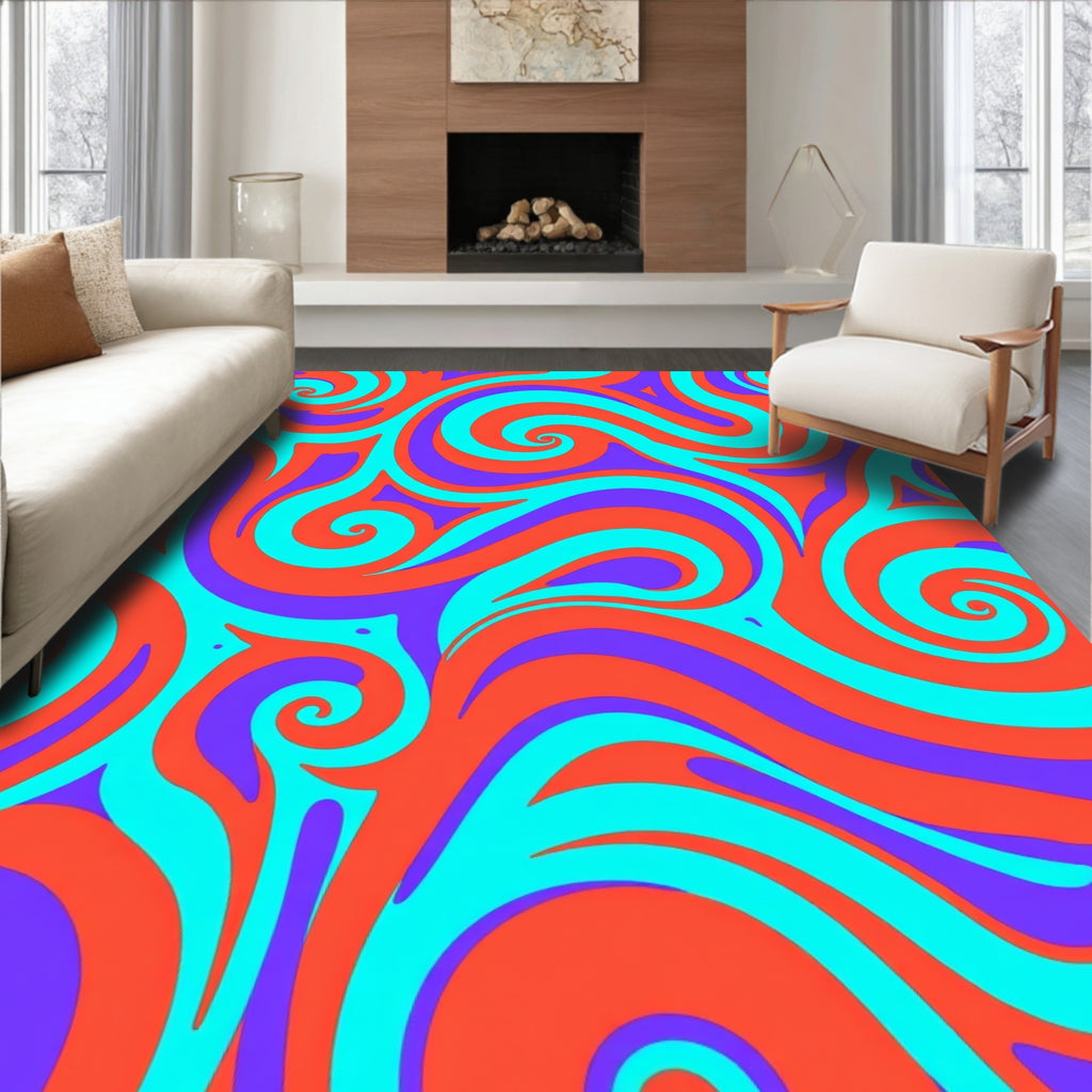 Vibrant Swirls And Curves Pattern Rug