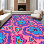 Groovy Pink Retro Floral Bloom Rug