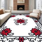 Red Floral Swirl Border Design Rug
