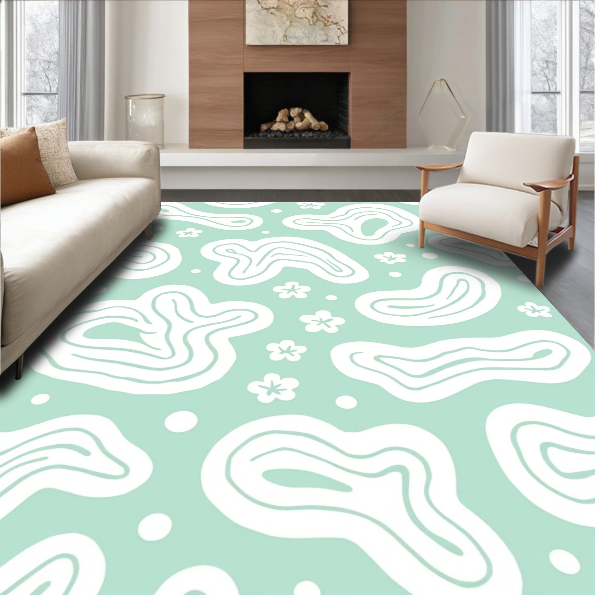 Abstract Organic Forms Flowers Rug