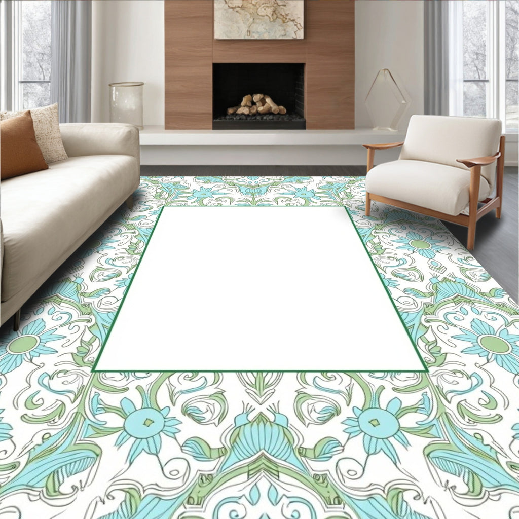 Nature Inspired Floral Scroll Pattern Rug