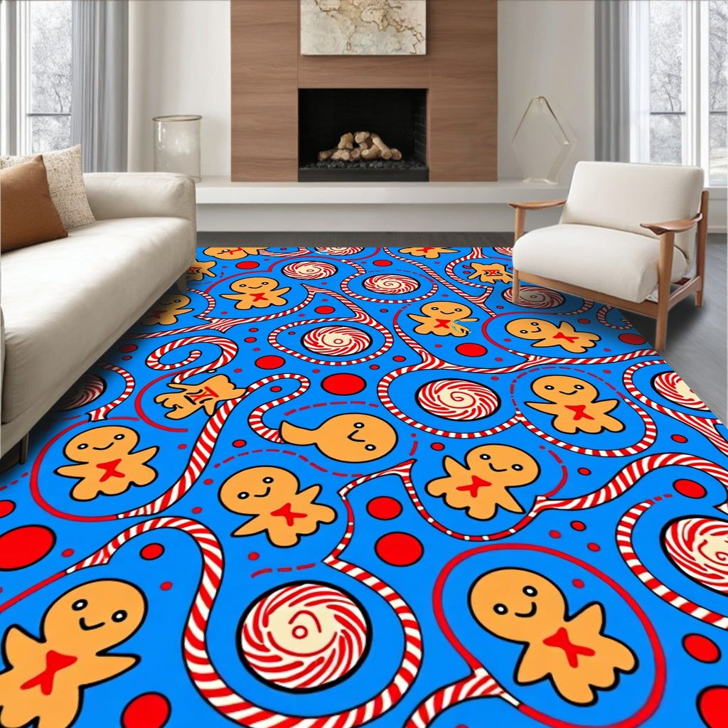 Whimsical Gingerbread Peppermint Swirls Rug