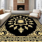 Elegant Gold Floral Inlay Pattern Rug