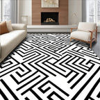 Abstract Black White Maze Design Rug
