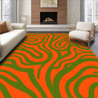 Bold Swirling Emerald Orange Pattern Rug