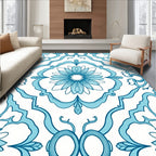 Floral Scrollwork Aqua Pattern Rug