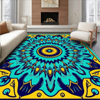 Bold Teal Yellow Sunburst Medallion Rug