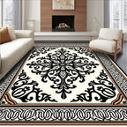 Ornate Black White Floral Scroll Rug