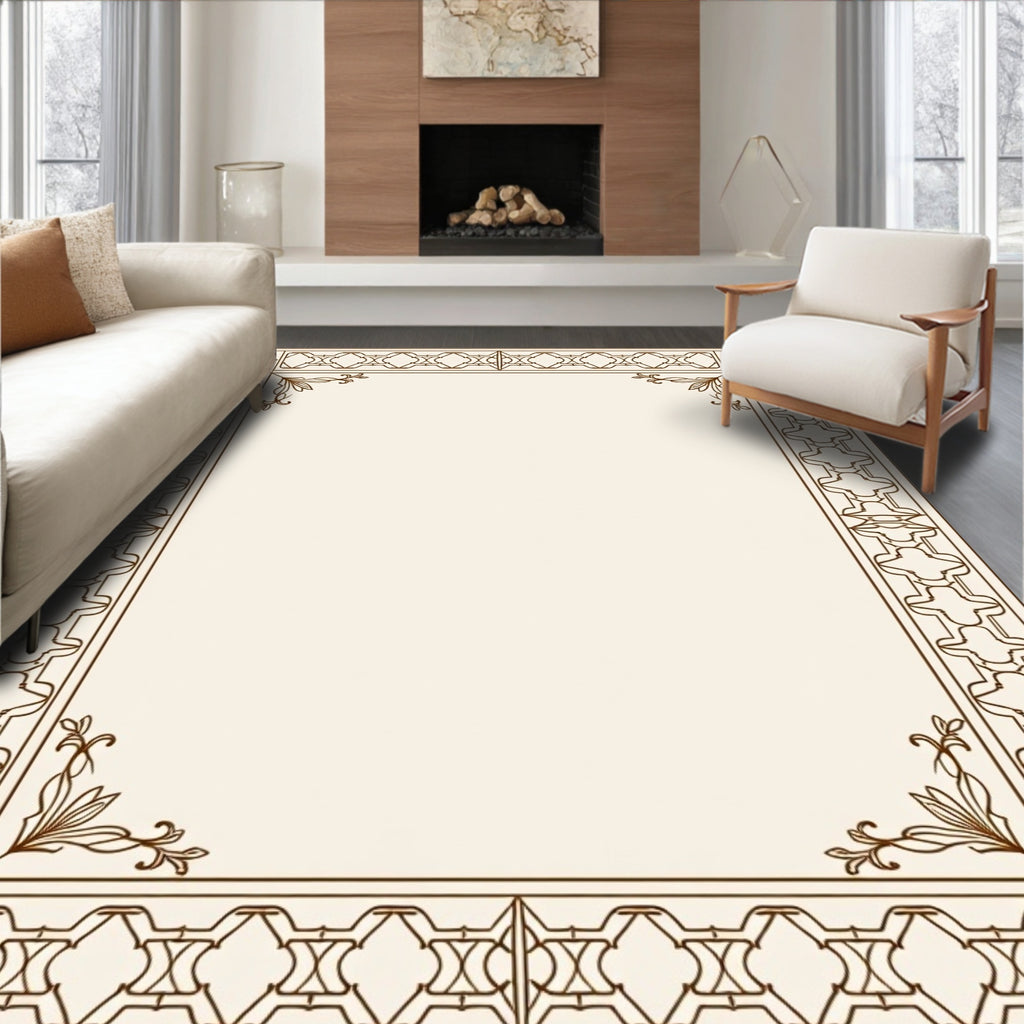 Elegant Brown Geometric Floral Borders Rug