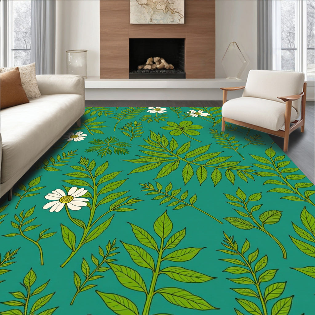 Verdant Foliage And Daisy Pattern Rug