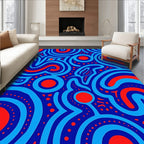 Abstract Blue Red Spiral Pattern Rug