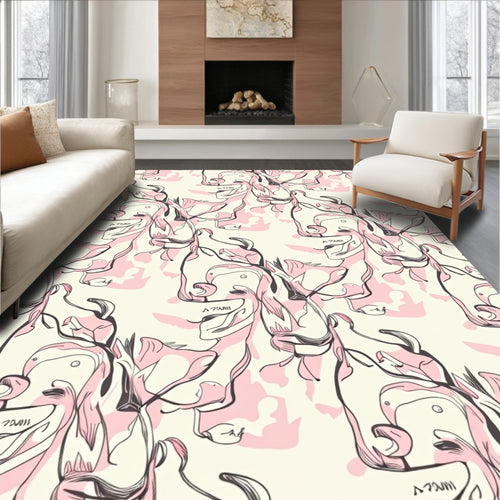 Abstract Flamingo Floral Pattern Rug