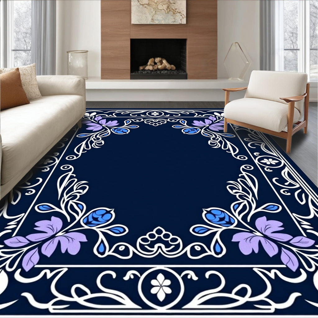 Floral Scrollwork Blue Lavender Accent Rug